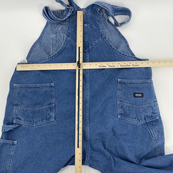 Berne Denim Bib Overalls Tag 48x30 Actual 46x26 Blue Workwear Chore Utility - Picture 12 of 16